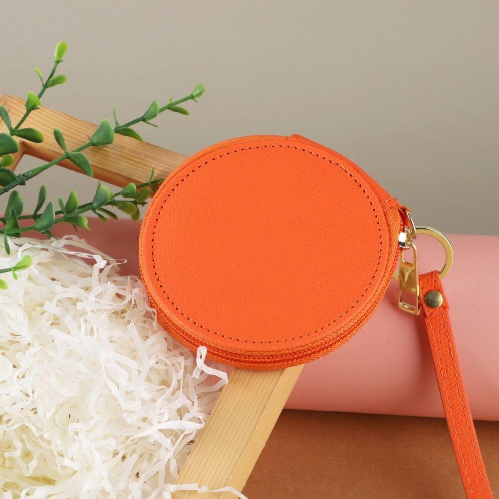 Zipper PU Leather Coin Purse Bag Pendant Keychain Small Storage Bag Round Wallet  Bag Pendant Decor