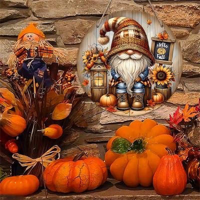 Fall Door Sign Decor  Gnome Hanging Sign For Front Door Sunflowers Fall Welcome Wreaths Sign Fall Door Hanger Sign For Thanksgivin