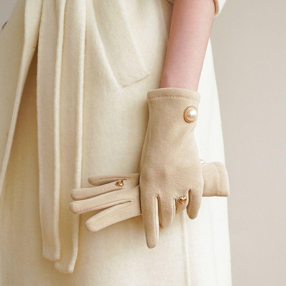 Velvet Women Mittens Pearl Plush Gloves Cute Winter Cycling Gloves  Winter