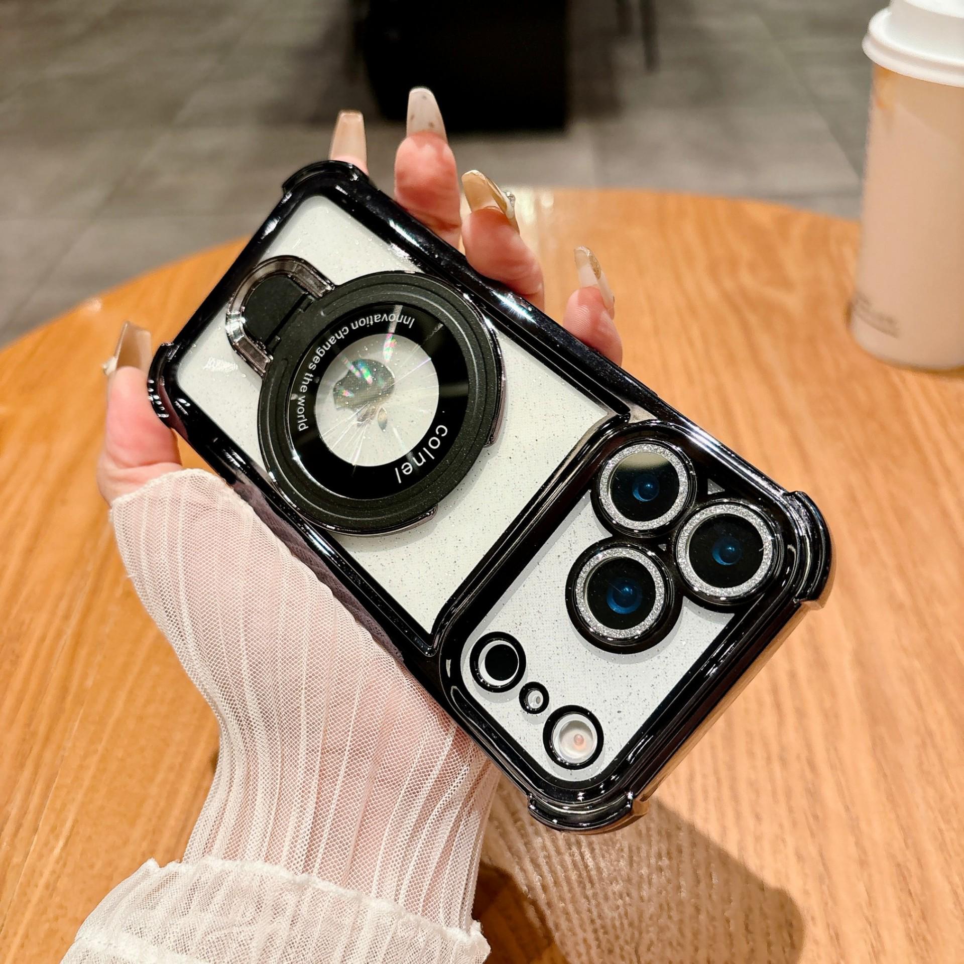 

Electroplated Stardust Glitter Drop-Proof Case with Magnetic Stand for Apple 17/16 Pro iPhone 14 чорний