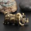 Pure Copper Miniatures Lucky Rhino Statue Figurines Desk Decorations Vintage Brass Animal Statue Home Decor Ornaments Crafts
