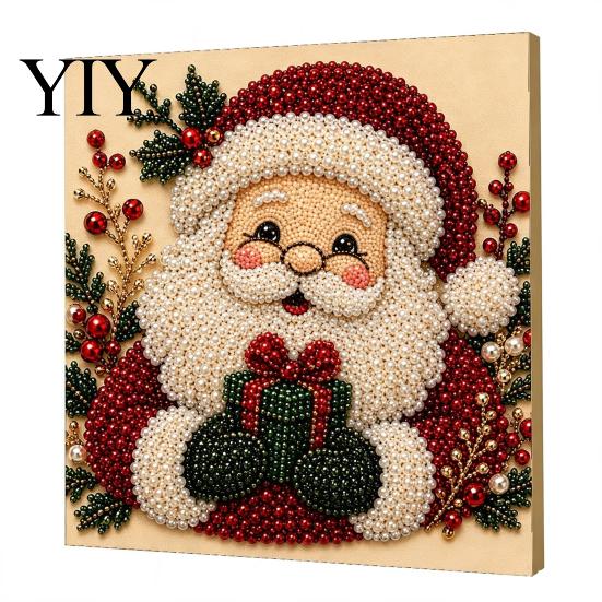 Numbered Canvas Painting Christmas Faux Pearl Art Kit, Santa Snowy Cottage DIY Kits for Adults 3D Bead Craft Set Adults, Home Winter Holiday
