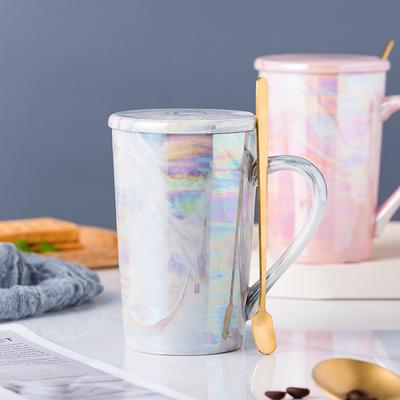 Simple Marble Coffee Mug Creative Ceramic Tea Milk Cocoa Cup With Lid Spoon Birthday Gifts for Women Friends Wife Mom