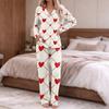Women's Pajamas Fashion Print Long-Sleeve Button-Up Top Pocket Pants Home Casual Notched Collar V-Neck Two-Piece Set
