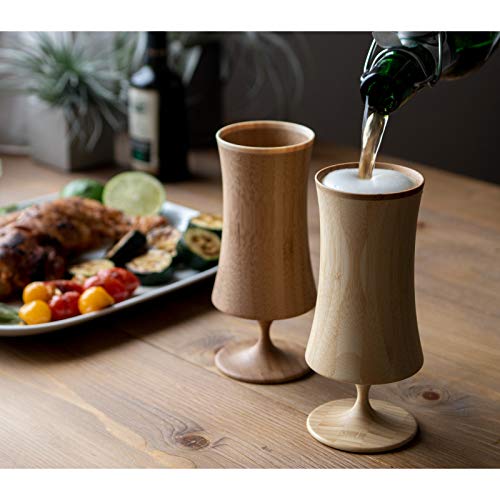RIVERET Vessel Night Beer Glasses, Large, 250ml, Pair, Bamboo, Dishwasher Safe, White/Brown, RV-128WB