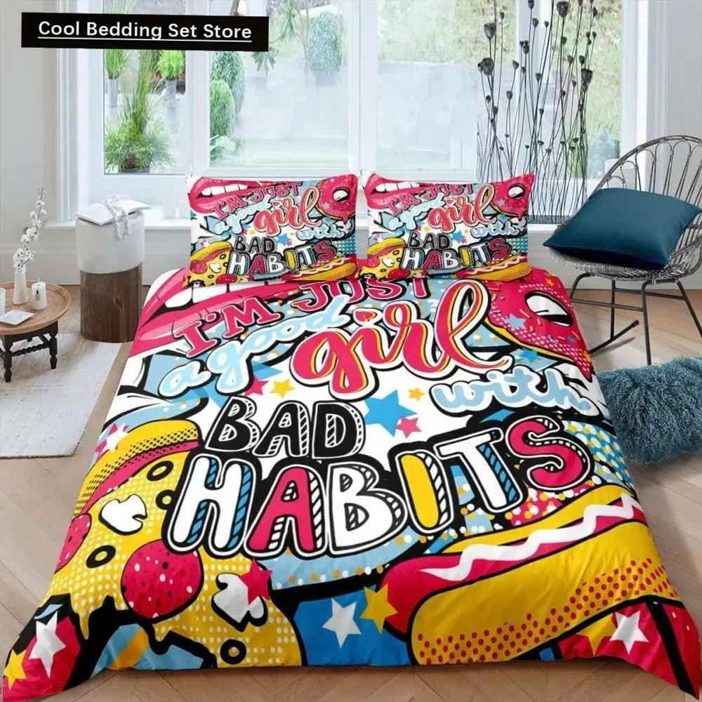 Comforter Cartoon Numbers King Queen Lovely Animals Bedding Set Kids Colorful English Alphabet 2/3Pcs Polyester