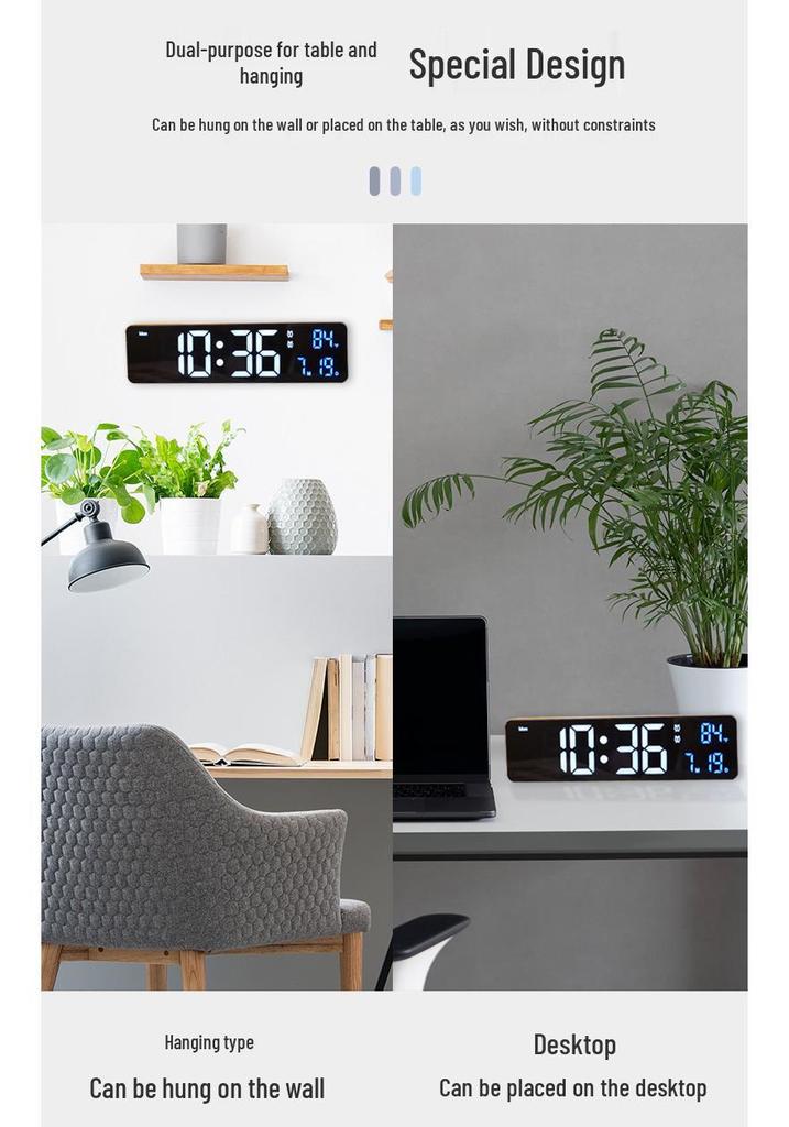 Rechargeable LED Digital Alarm Clock with Temperature Display and Snooze Function - Wall or Bedside Use.