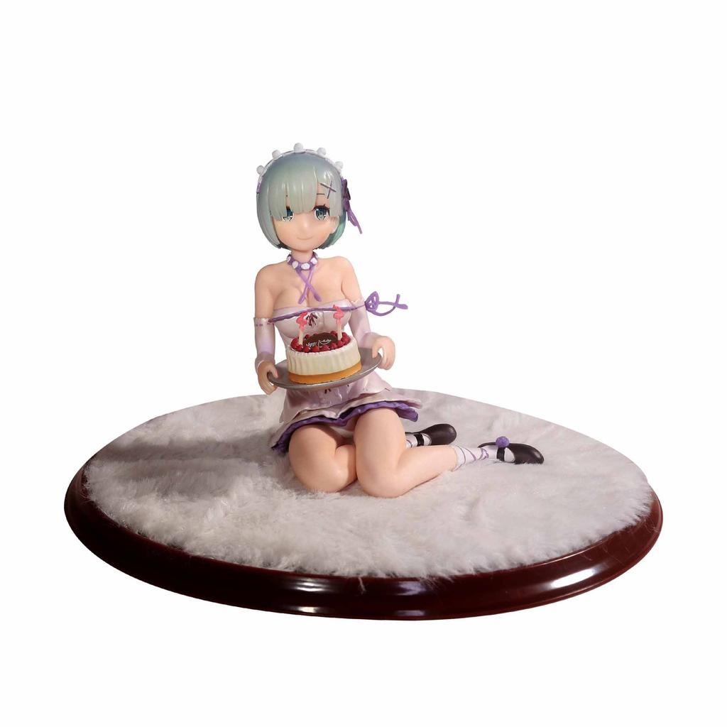 13CM Anime Zero kara Hajimeru Isekai Seikatsu Rem Birthday Cake Happy Birthday Sitting Model Toy Gift Action Figure With Base