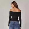 European and American Women's One-Shoulder Long-Sleeve Milk Silk T-Shirt - Elegant and Stylish Design