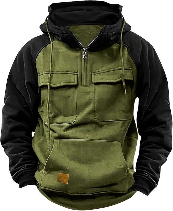 

Men s Color Block Hooded Sweatshirt Jacket - 2026 Autumn/Winter Collection 3XL армія зелений колір