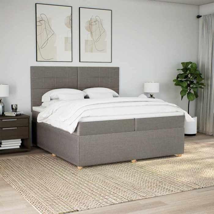 Maison Exclusive - Bed Slat Base with Taupe Mattress 200x200 Cm Fabric