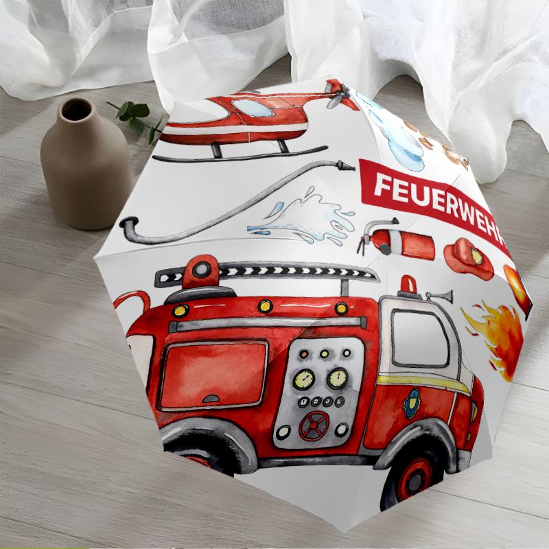 Feuerwehrauto Thema Automatischer Regenschirm, Leicht & Tragbar, 8 Speichen, Perfekt für Reisen im Freien, Geburtstage, Weihnachten, Geschenke.