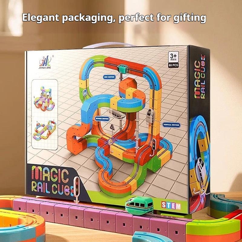New Children'S Educational Electric Magnetic Levitation Train Track Cube 3D Boy Diy Magnetic Assembly Toys Train Car Xmas Gifts
