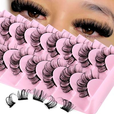 10 Paar Chemiefaser Segmentierte Falsche Wimpern Gebogen und Dicht zur Simulation Natürlicher Wimpern