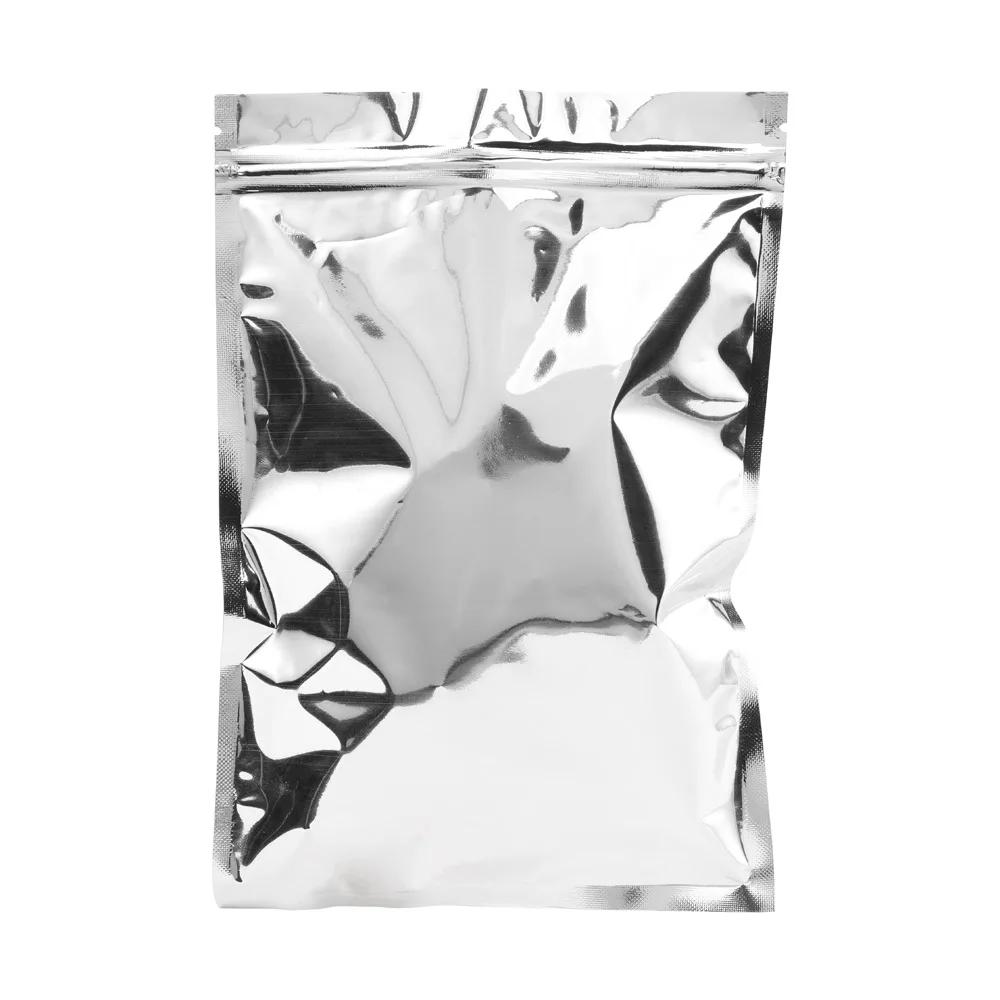 100Pcs Silver Aluminum Foil Ziplock Bags - Food Grade Aluminized Mylar Self Sealing Pouch T-Shirt Package Bag Zipper Reopenable Quality