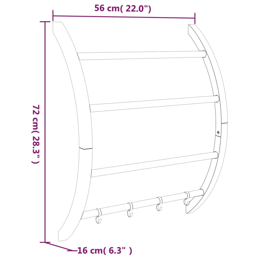 Towel Rack with Hooks Silver 56 X 16 X 72 Cm Aluminum