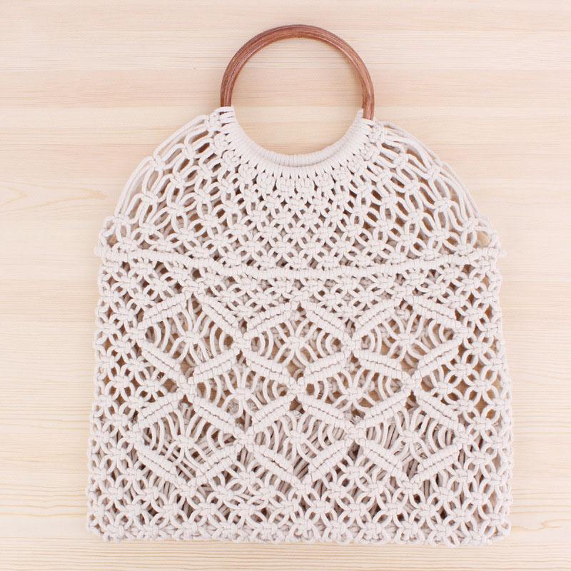 

Woven women s Handbag Top-Handle Net Bag Handmade Summer Straw Beach Bags Bohemia Female Hollow Round Handle Tote Mesh Bag
