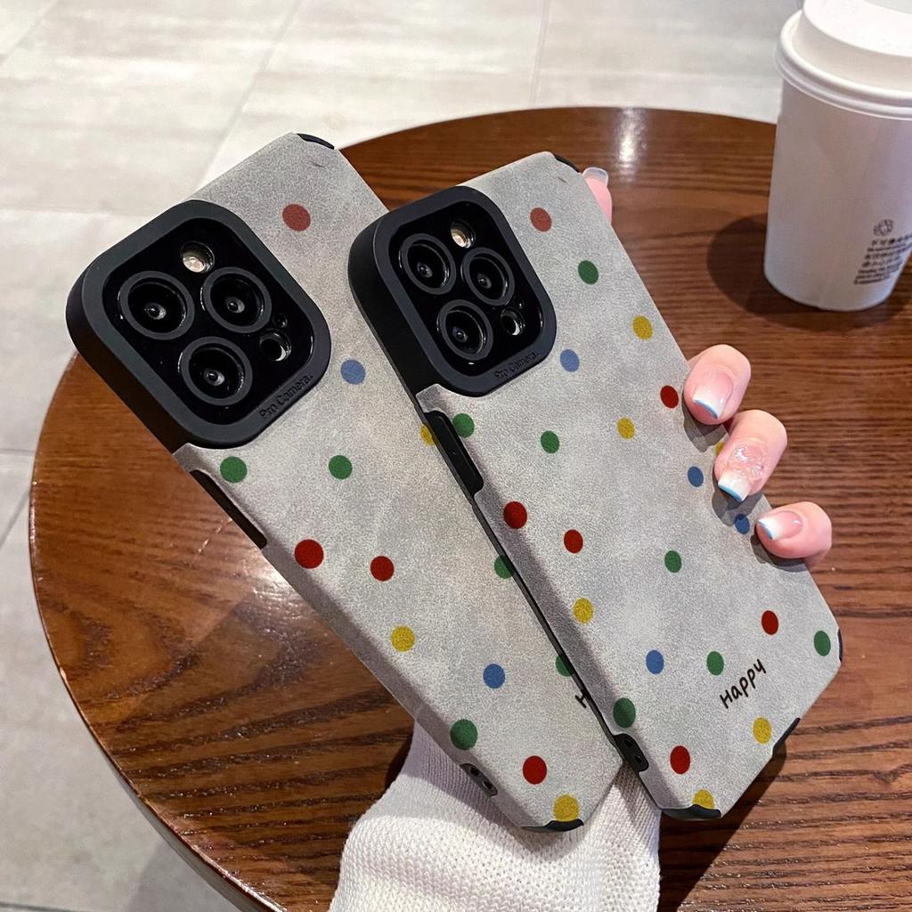 Autumn and winter simple color polka dots suitable for Apple 17Pro new 15 flip fur iPhon16promax anti-drop essence