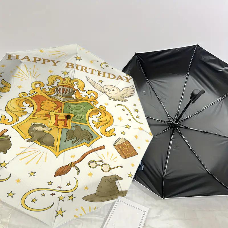 1PC Hogwarts Happy Birthday Umbrella-8-Rib Reinforced, Automatic Open, Lightweight & Durable, Cute Fashion Accessory for Outdoor, D2656