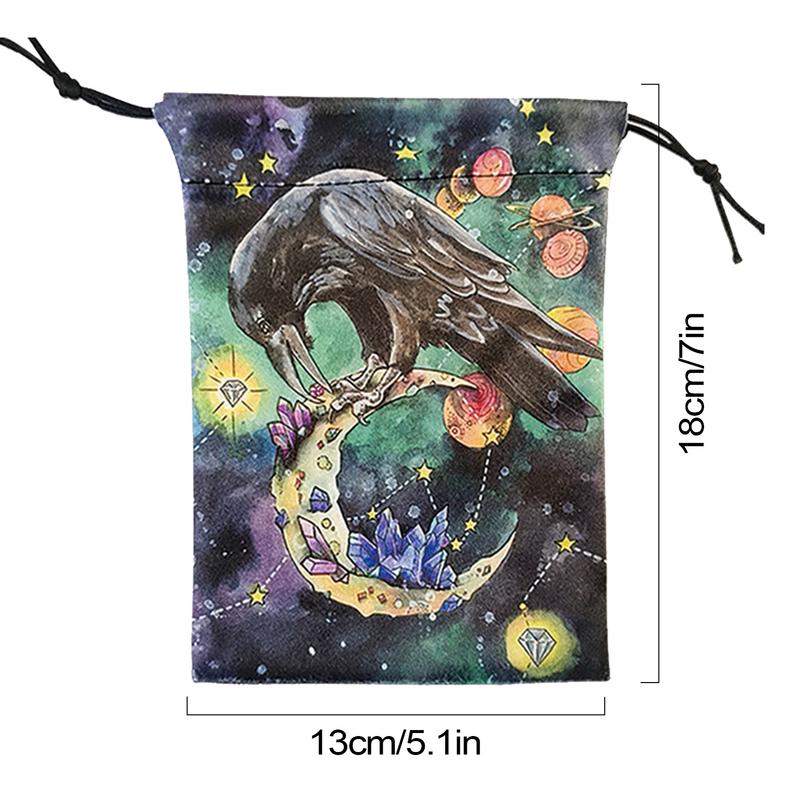Drawstring Organizer Bags 5X7Inches Tarot Deck Drawstring Storage Bags Small Multifunctional Soft Jewellery Bags Crow Animal