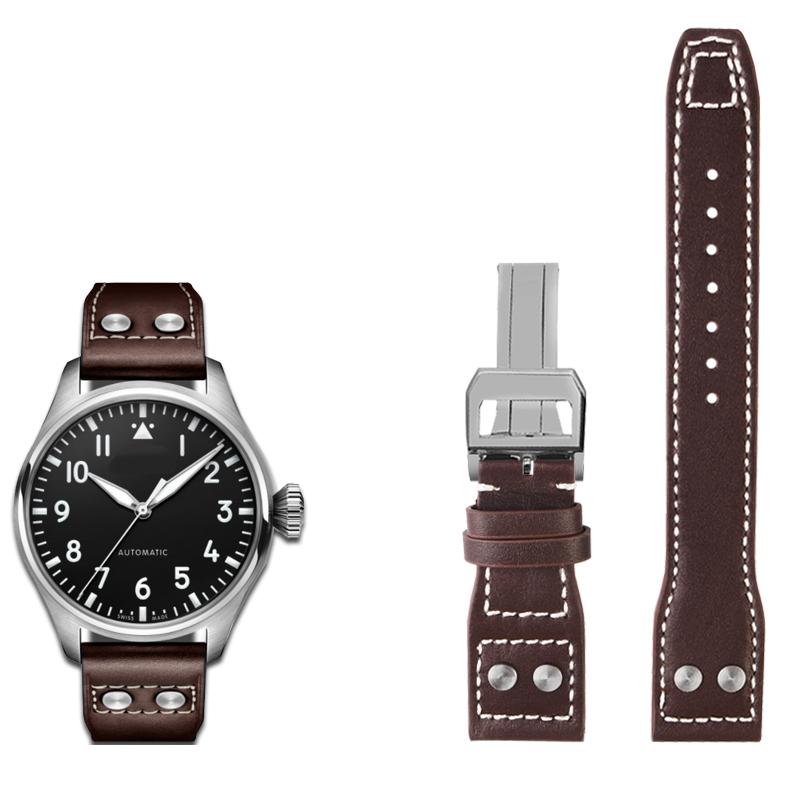 Klasické 21mm 22mm pro IWC originální kožený řemínek k hodinkám Velký pilot plamenomet Malý princ Mark18 Series Náramek Willow Nail Náramek Muž