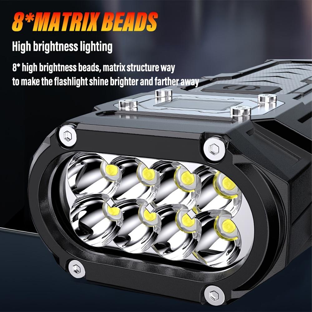 Helle 8-LED-Taschenlampe mit COB-Seitenlicht, aufladbar, in 6 Modi einstellbar, Leistungsanzeige, Metallclip und Magnet, geeignet für Wandern, Notfälle, Lesen