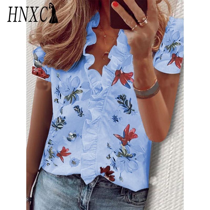 HNXC Dámská móda Ležérní Halenky a Košile s krátkým rukávem a výstřihem do V
