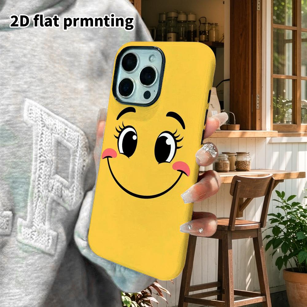 Phone Case: 2D Flat Design Suitable for iPhone 18 17 16 15 14 13 Pro Film Protective Case, Couple Style, Yellow Smile, Christmas and Halloween Gift