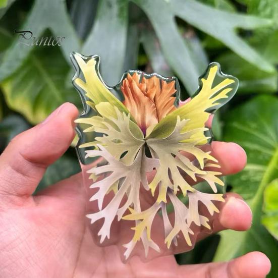 Tropical Plant Refrigerator Magnets 3D Plants Magnet, Acrylic Green Decorative Fridge Home Decor Memo Notes Photo Holder for Kitchen Office