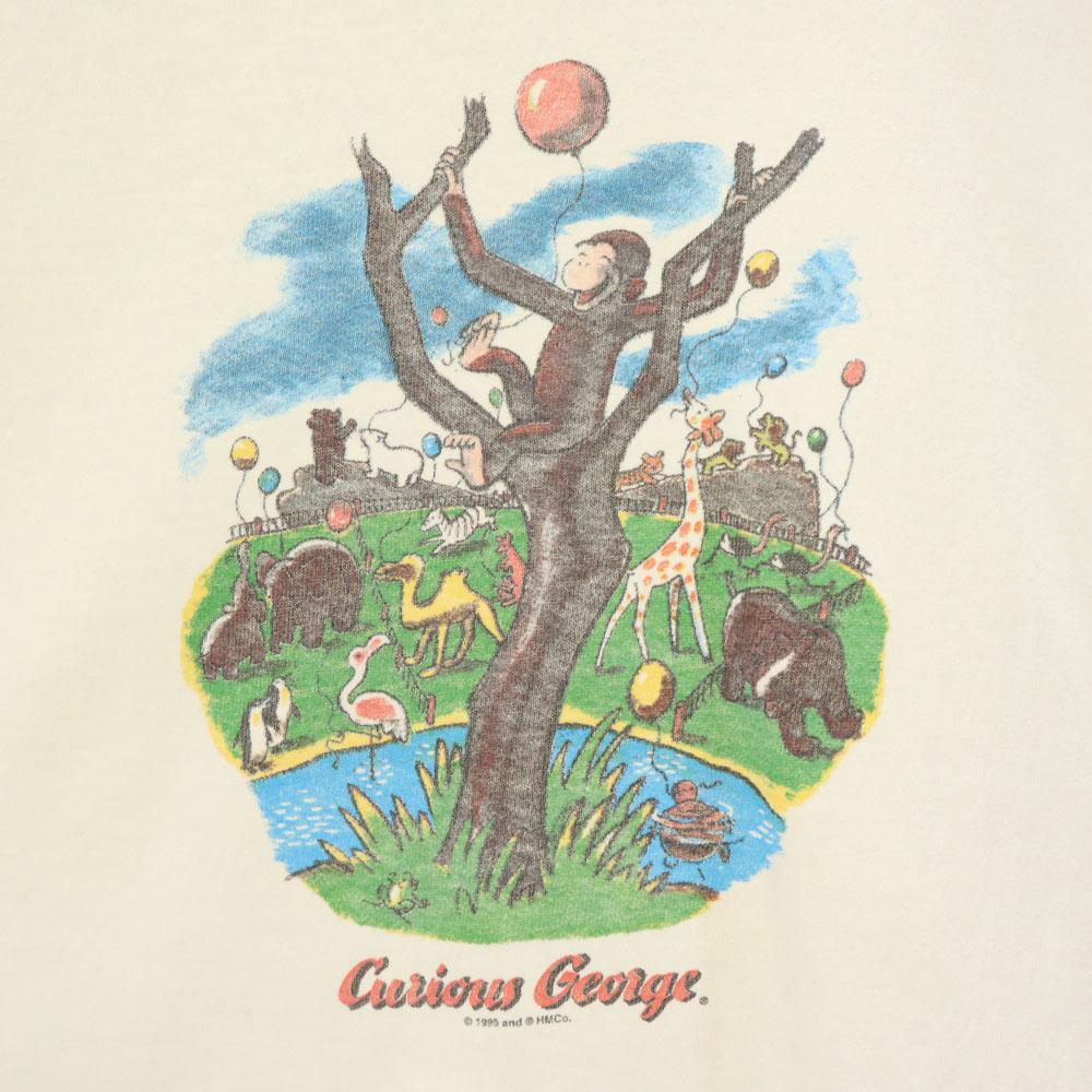 GILDAN 90s Curious George Short sleeve T-shirt L Ivory system Old Men's Used