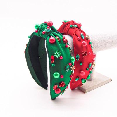 Christmas Headband with Colorful Inlaid Diamonds and Center Knot Fabric