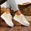 Women‘s Casual Chunky Platform Sneakers Breathable PU Leather Anti-Slip Sport Walking Shoes for Women Outdoor Comfortable Lace-up Tennis Sneakers