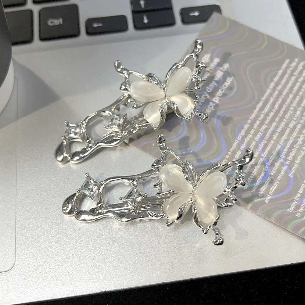 1pc Irregular Shape Cat Eye Zircon Hair Clips Butterfly Design Hair Barrettes  Girl Fashion