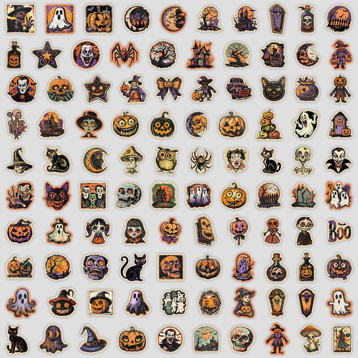 100 Retro Halloween Graffiti Waterproof Stickers for Water Cups, Luggage, Journals