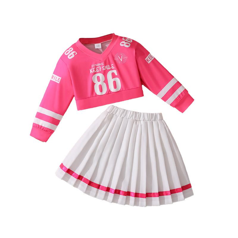 Girls' Suit Children's Wear Autumn New American Style Western-style Alphanumeric Print Long Sleeve Top Half Skirt