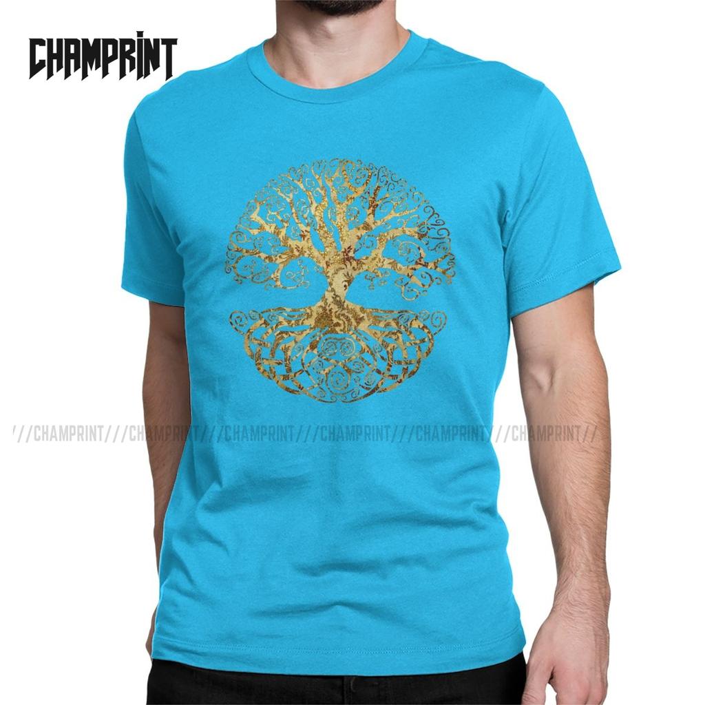 Tree Of Life T-Shirt for Men Forest Nature Budda Symbol Novelty Pure Cotton Tees Round Neck Short Sleeve T Shirts Birthday Gift