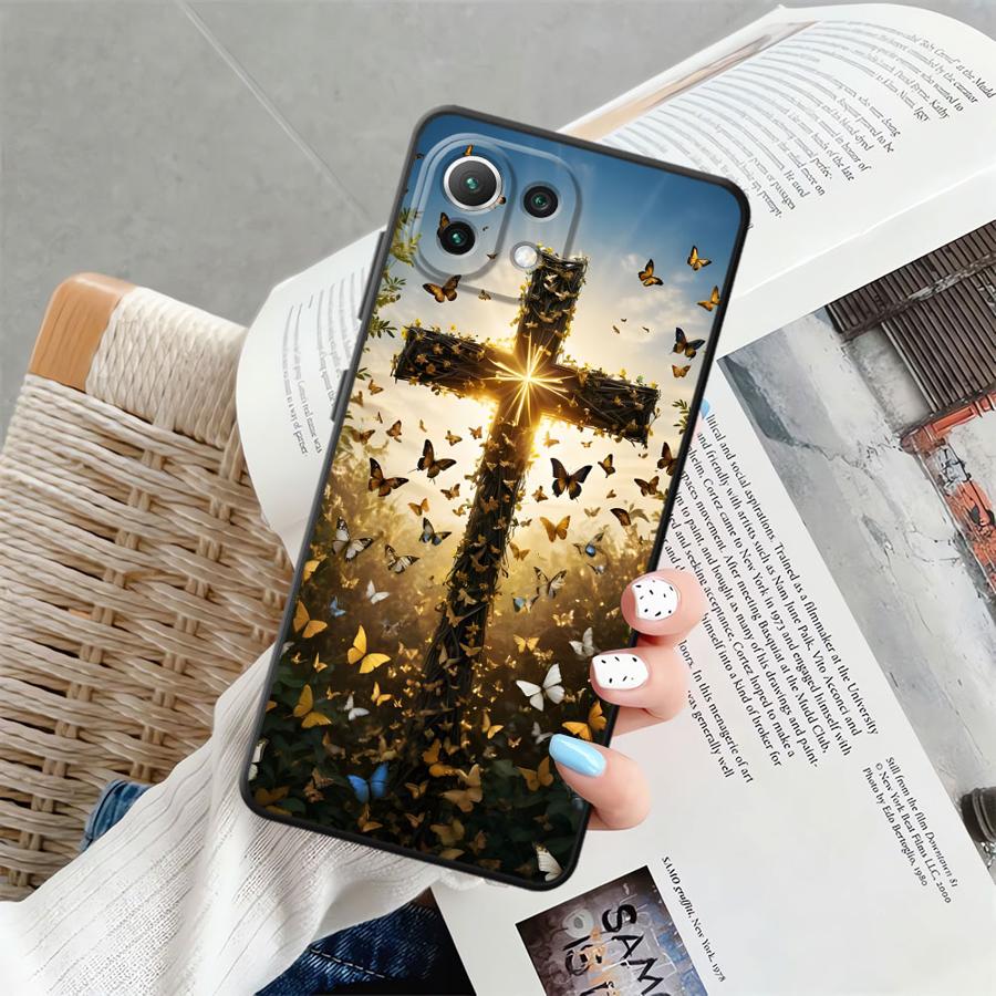 Case for Xiaomi Mi 11 12 13 Lite 12X 13 14 15 Pro 10T 11T 12T Pro Black Soft Phone Cover The Cross Jesus Pattern