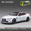 1:24 BMW M4 Diecast Car Model with Shock Absorption, Pull-Back, Steering, Sound, and Light Features.