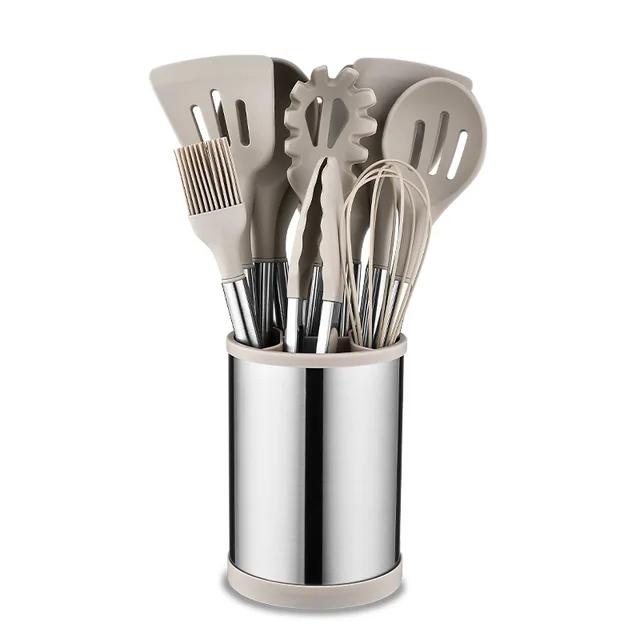 12Pcs Silicone Kitchen Utensils Nonstick Kitchenware Stainless Steel Spatula Spoon Kit Kitchen Tools For Pots And Pan