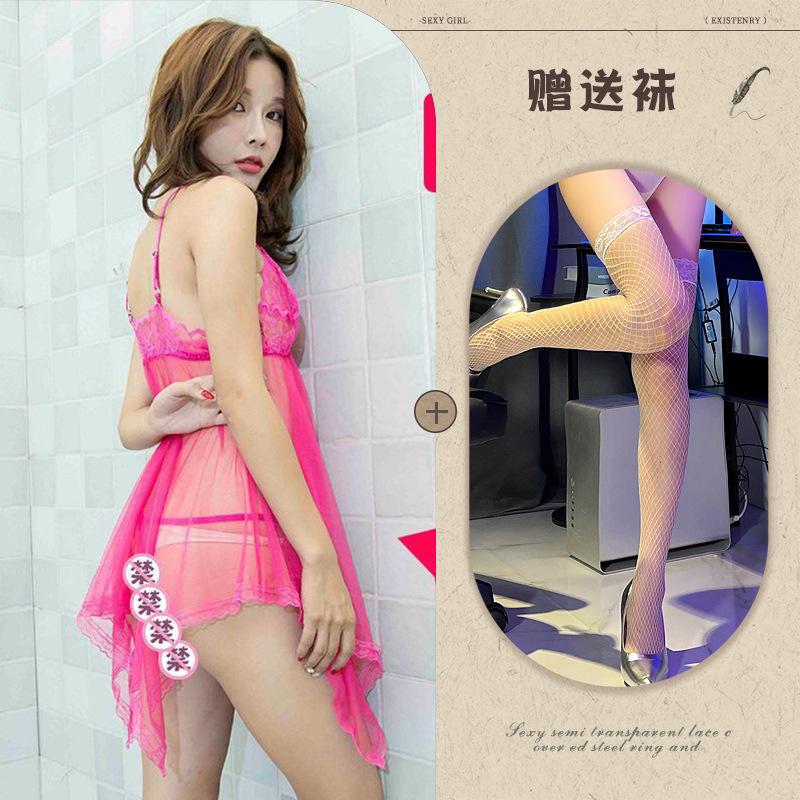 Sex underwear European and American temptation suit women's transparent suspender large size lace mesh large size
