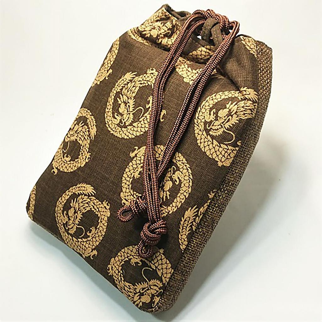 Maruzen Drawstring Bag with Gusset, Shingen Bag, Maruryu Design, Made In Japan, Brown, Approx. 28 X 20 X 4 Cm