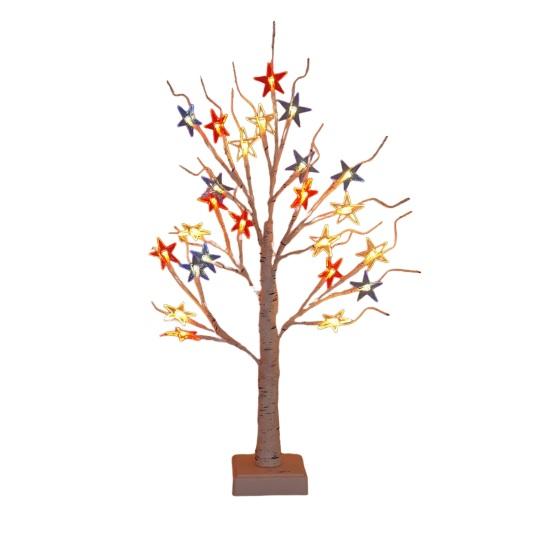 

Independence Day LED Star Tree Decoration 18/24-Inch Patriotic Tabletop Light with 24 Red White Blue Stars 8 Modes Timer USB & Battery Powered 4th of 45cm