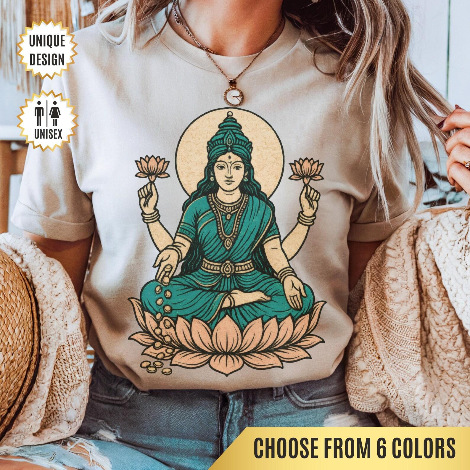 Lakshmi T-Shirt, Hindu Spiritual Tee, Lotus Design, Perfect Gift for Yogis & Meditation Lovers, Yoga Shirt, Diwali Gift, Hindu Goddess Tee XL