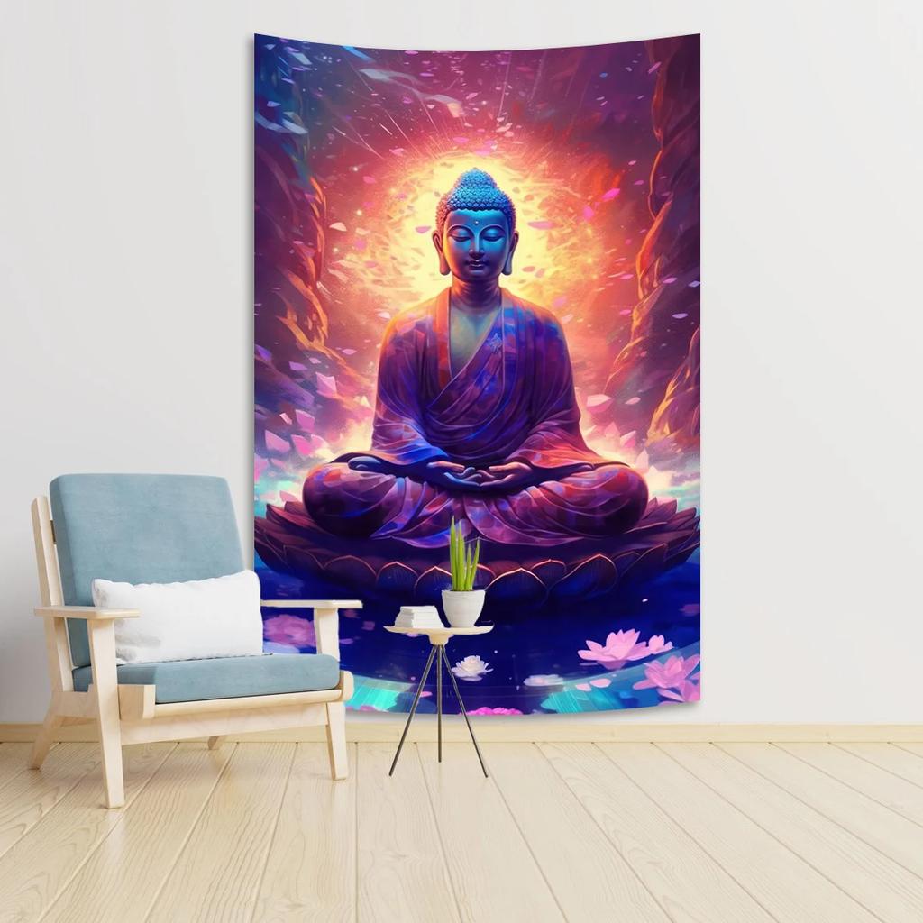 Zen Buddha Tapestry  Serene Meditation  Golden Clouds  Unique Wall Art for Yoga Room Home Decor  Spiritual Gift