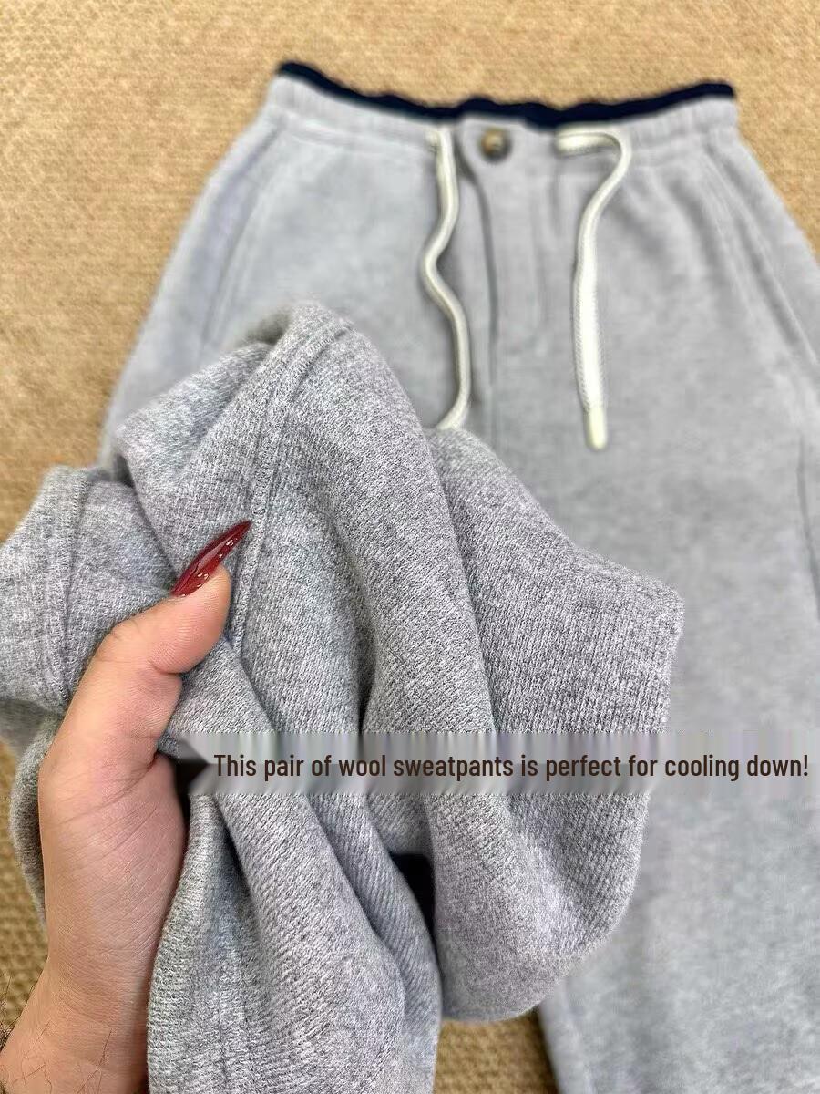 Women s Dark Grey Wool Sweatpants - Winter Velvet Thickened Warm Slimming Casual Versatile Scissor Leg Pants S