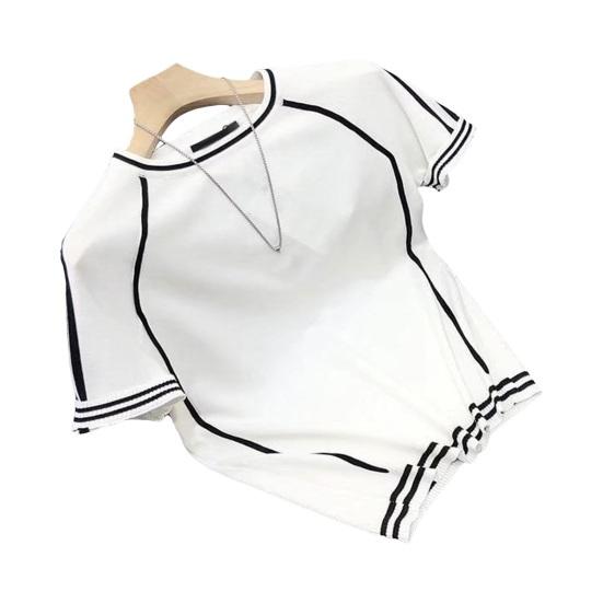 

Летняя мужская футболка с короткими рукавами, вязаный круглый вырез, сплошной цвет, эластичный пуловер, приталенный охлаждающий спортивный топ, повседневная повседневная одежда M белый