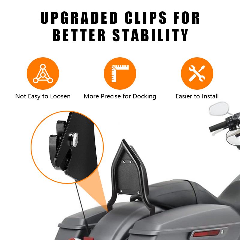 14" Motorcycle Black Sissy Bar Detachable Rear Passenger Backrest For Harley CVO Road Glide Street Glide Touring Road King 09-up