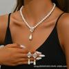 New Pearl Necklace Earrings Set Women's Versatile Sweater Chain Collarbone Chain Alloy 2442