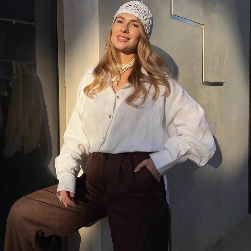 Spring Summer Loose Casual Women Shirts Female Fashion Office Long Sleeved Blouse Solid Color Lapel Buttons Simple Tops Ladies Clothing