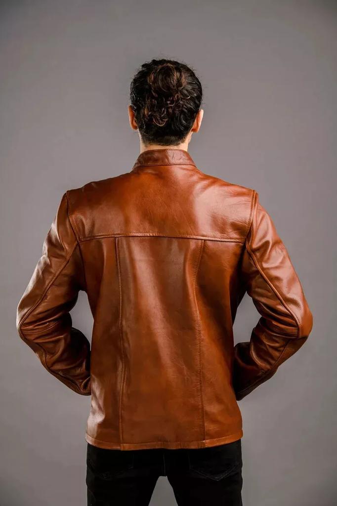 Handmade Men Biker Motorcycle Stylish Brown Real Hot Lambskin Leather Jacket